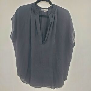 ♡ Vince Black Silk Women's Dolman Sleeve Split Neck Top Size Medium